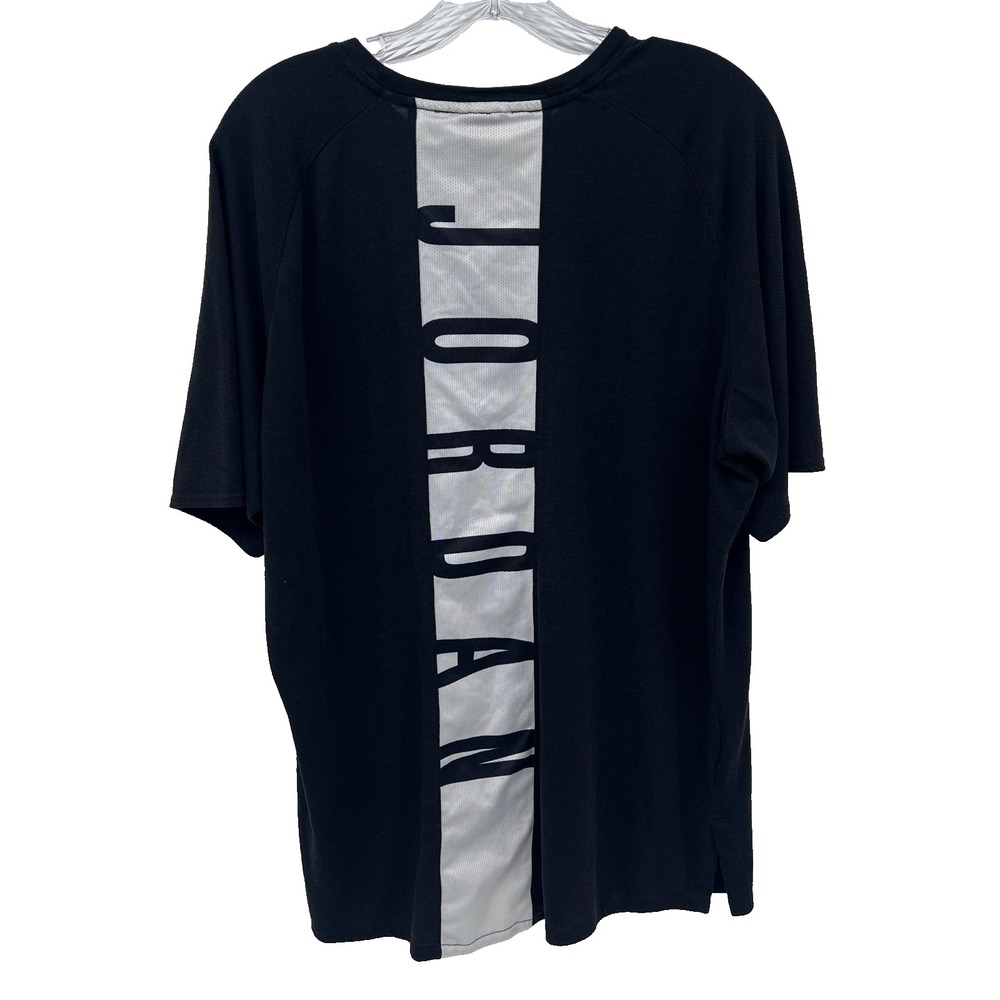 JORDAN Men's Sz XL Black Dri-Fit Back Spellout Polyester/Cotton/Rayon SS T-Shirt